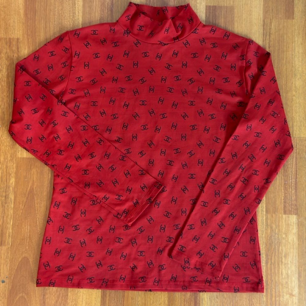 Vintage y2k monogram C C Red Turtleneck Long Sleeve Top